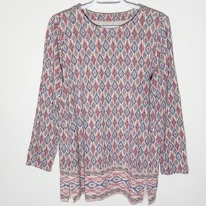 J.Jill Luxe Supima forward seam cotton boho tribal print tunic sz M